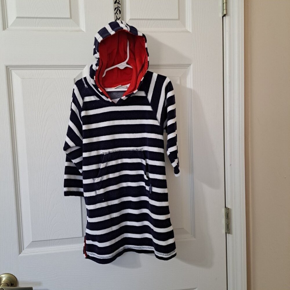 JoJo Maman Bebe Girl's 4-5 Stripe Hoodie Terrycloth Raglan Sleeve Cover-Up